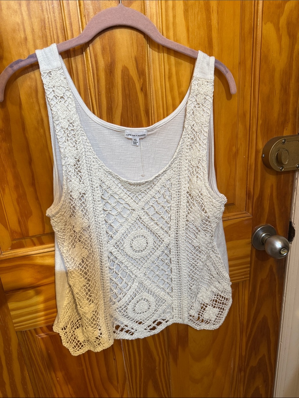 Love Tree Ivory Crochet Front Tank Top